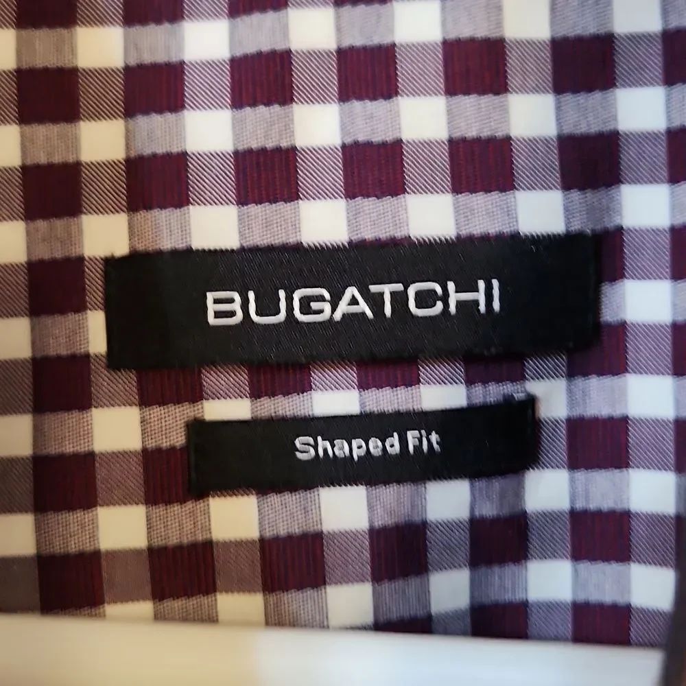 Bugatchi shaped fit shirt top button down plaid gingham work shirt small medium - Picture 2 of 9